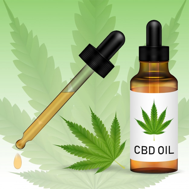 Vector cannabidiol or cbd oil with marijuanna leaf