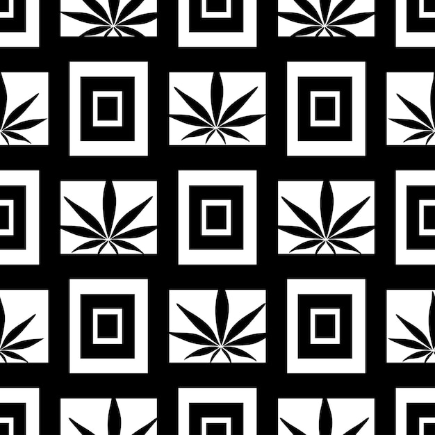 大麻の黒と白のシームレスなパターン