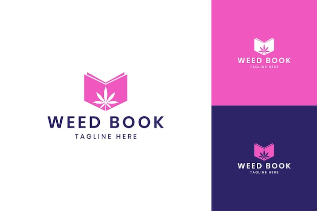 Progettazione del logo dello spazio negativo del libro di cannabis