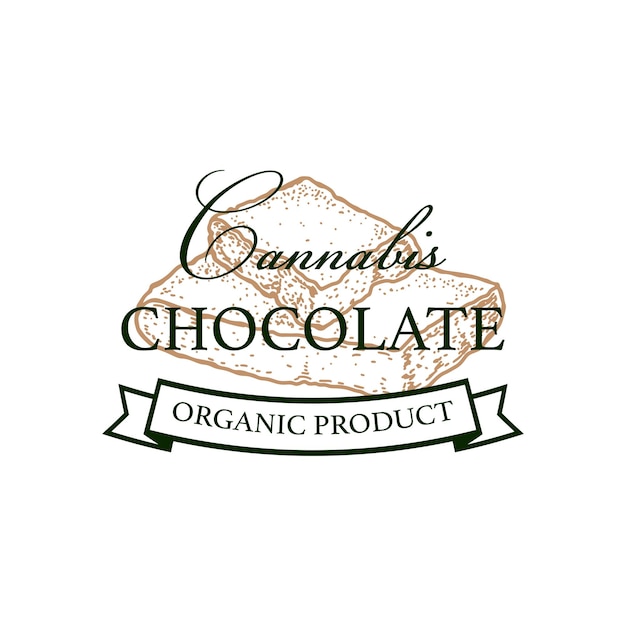 Cannabis chocolade verpakking ontwerp Marihuana logo sjabloon met handgetekende elementen