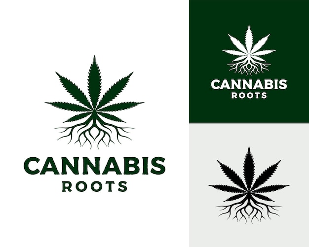 Cannabis en wortel blad Logo ontwerp sjabloon illustratie