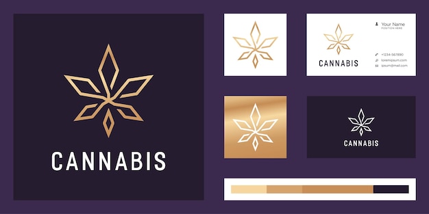 Vettore logo della pianta d'oro di cannabis in stile dorato di lusso
