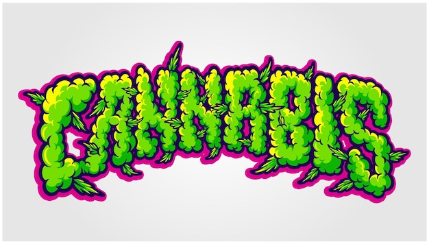 Vector cannabis hand lettering font smoke effect illustration