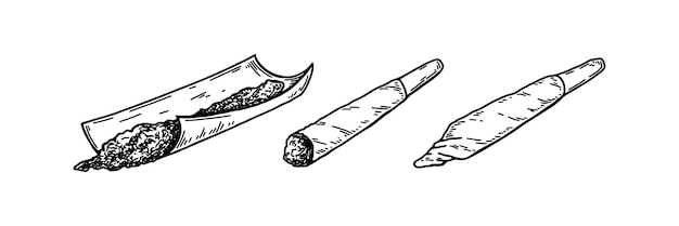 Cannabis joint set Handgetekende marihuana spliff Vector illustratie