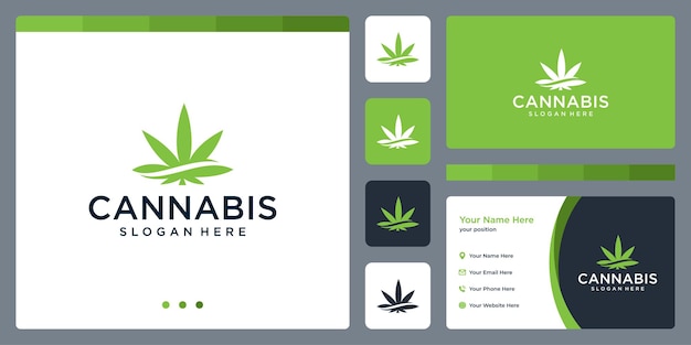 Cannabis leaf logo design inspiration. business card template design.