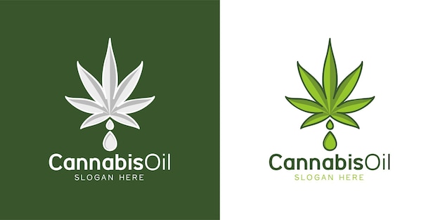 Foglia di cannabis marijuana e design del logo a goccia d'acqua