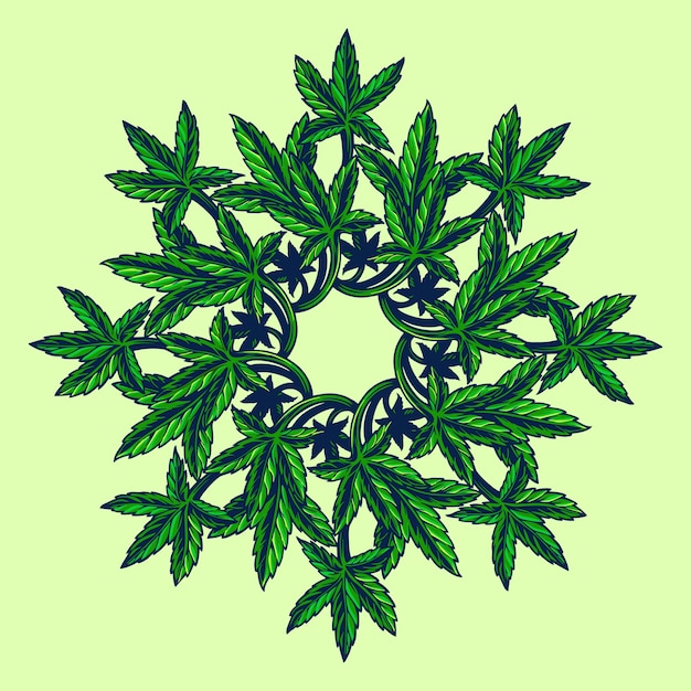 Вектор Мандала с марихуаной из листьев конопли