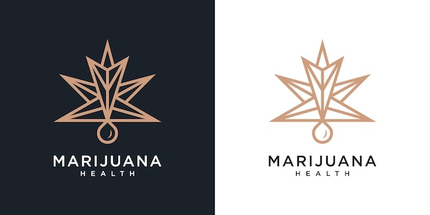 Modello di progettazione del logo delle foglie e delle gocce di olio di cannabis