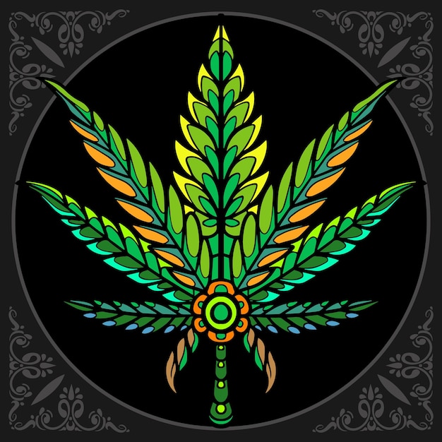 Cannabis leaf zentangle arts isolated on black background