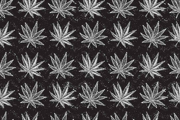 Cannabis leaves grunge seamless pattern