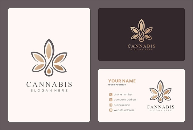 Vector cannabis logo design with business card template.