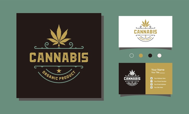 Cannabis Marihuana Elegante Vintage Badge Label Gouden Logo ontwerpinspiratie