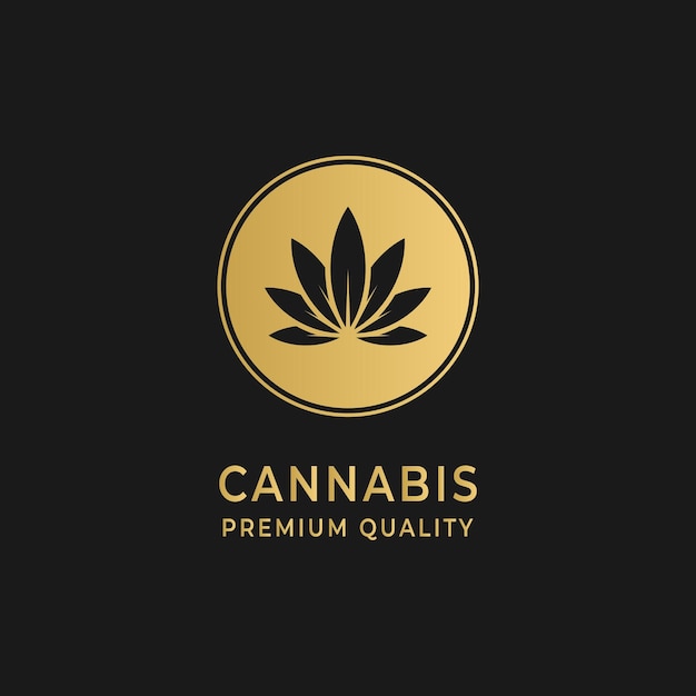 Cannabis marihuana hennep elegante vintage badge label gouden logo ontwerp vector inspiratie