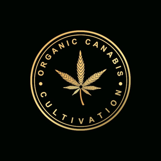 Cannabis Marijuana Hemp Pot Leaf in a circle Logo Vector