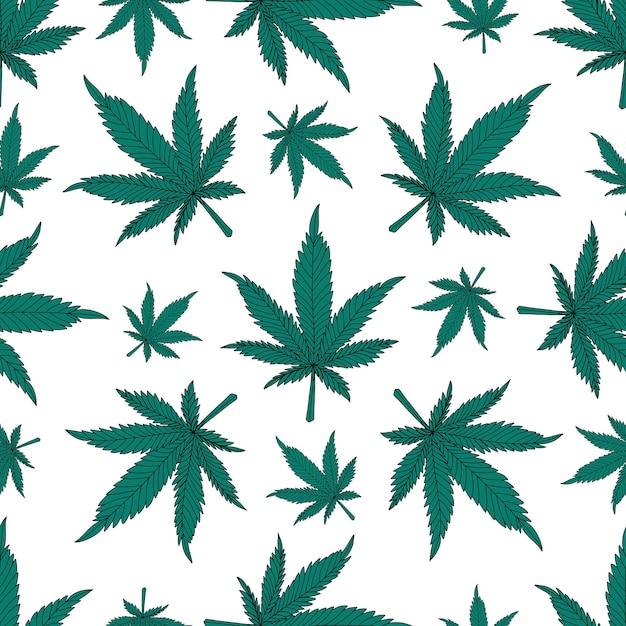 Cannabis naadloos patroon. groene hennepbladeren op een witte achtergrond.