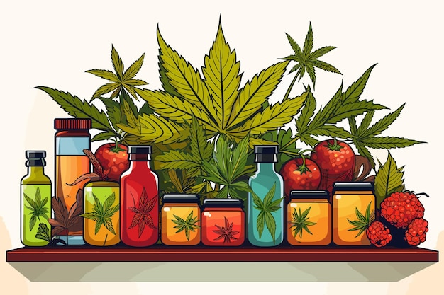 Cannabis natural medicine supplies cartoons vector illustration graphic design