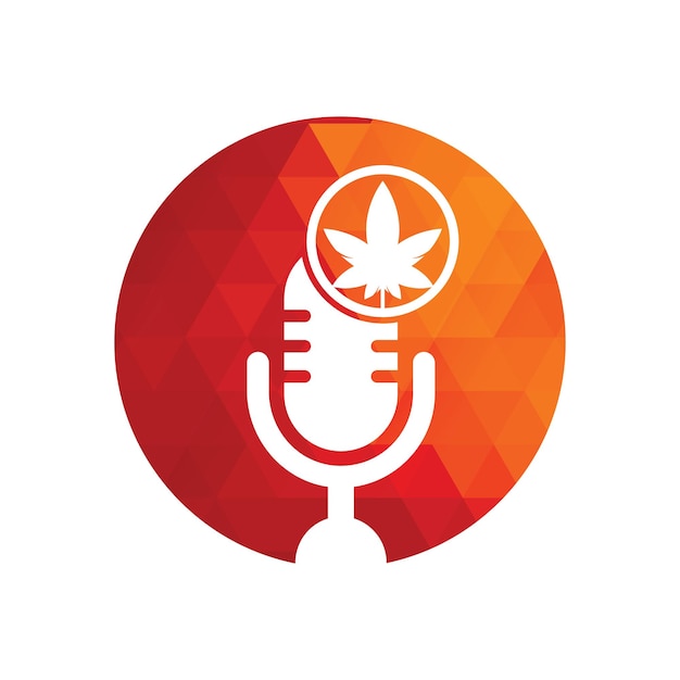 Cannabis podcast vector logo design. Podcast logo with cannabis leaf vector template.