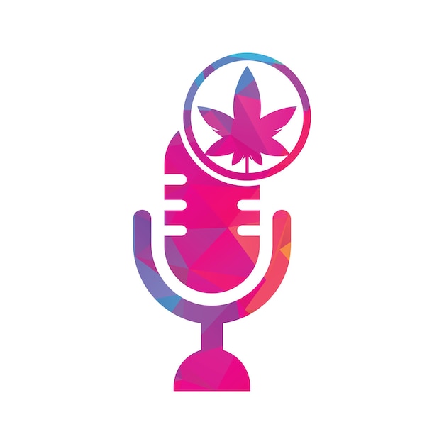 Cannabis podcast vector logo ontwerp Podcast logo met cannabis blad vector sjabloon