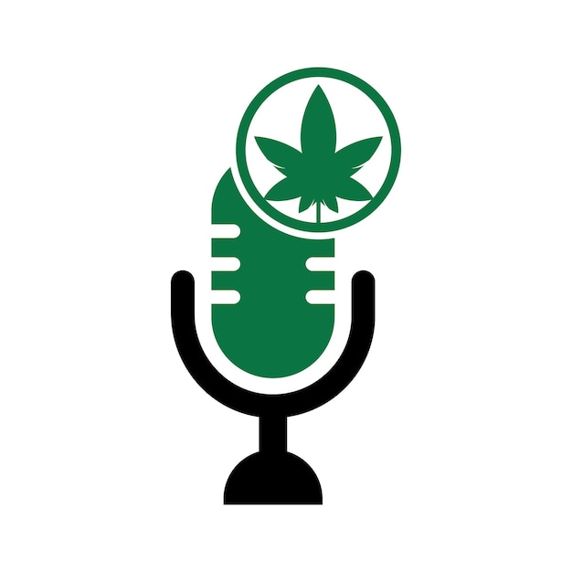 Cannabis podcast vector logo ontwerp. Podcast-logo met vectorsjabloon voor cannabisbladeren.