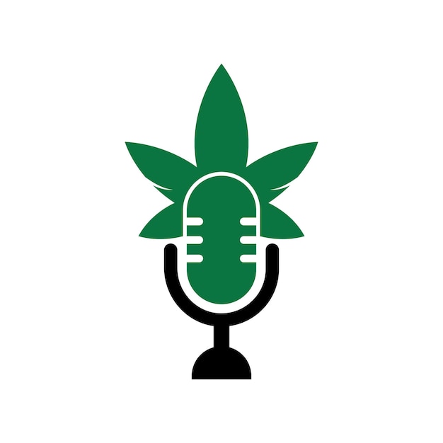 Cannabis podcast vector logo ontwerp. Podcast-logo met vectorsjabloon voor cannabisbladeren.