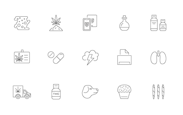 Cannabis Production and Shopping Product Icons Growing Vector