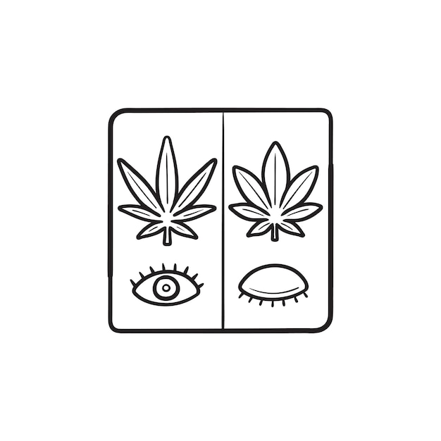 Cannabis sativa и cannabis indica для дневного и ночного использования рисованной наброски каракули значок. концепция медицинских сорняков. векторная иллюстрация эскиз для печати, интернета, мобильных устройств и инфографики на белом фоне.