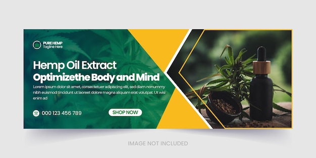 Cannabis sativa e prodotto di canapa cbd oil social media modello di copertina di facebook