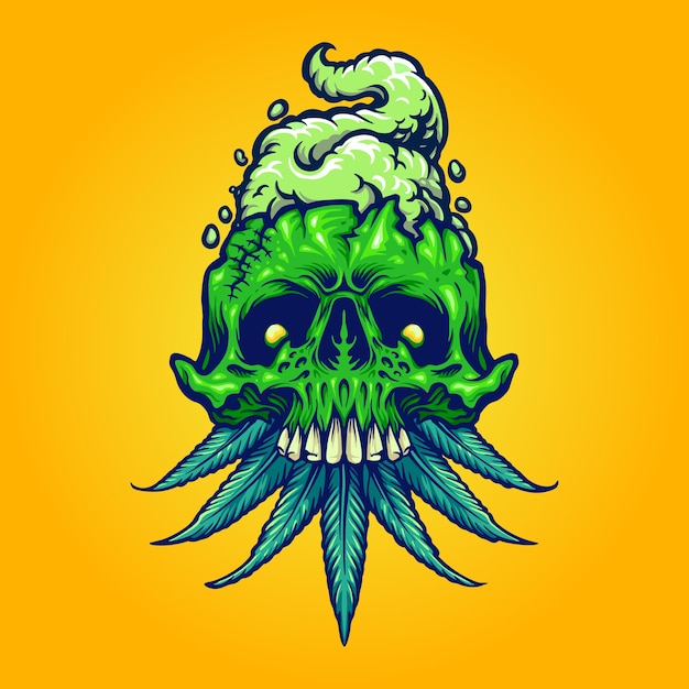 Vettore logo del cranio della cannabis logo della mascotte del fumo dell'erba