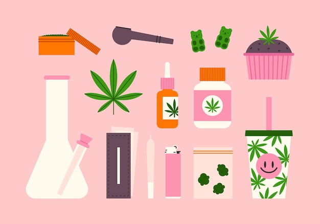 Vector cannabis stuff set vector illustration