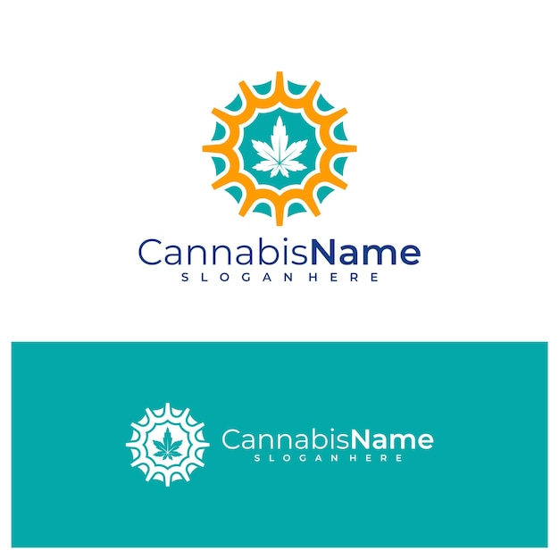 Modello vettore logo cannabis sun concetti creativi di design del logo cannabis