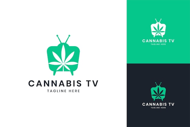 ベクトル 大麻テレビのネガティブスペースのロゴデザイン