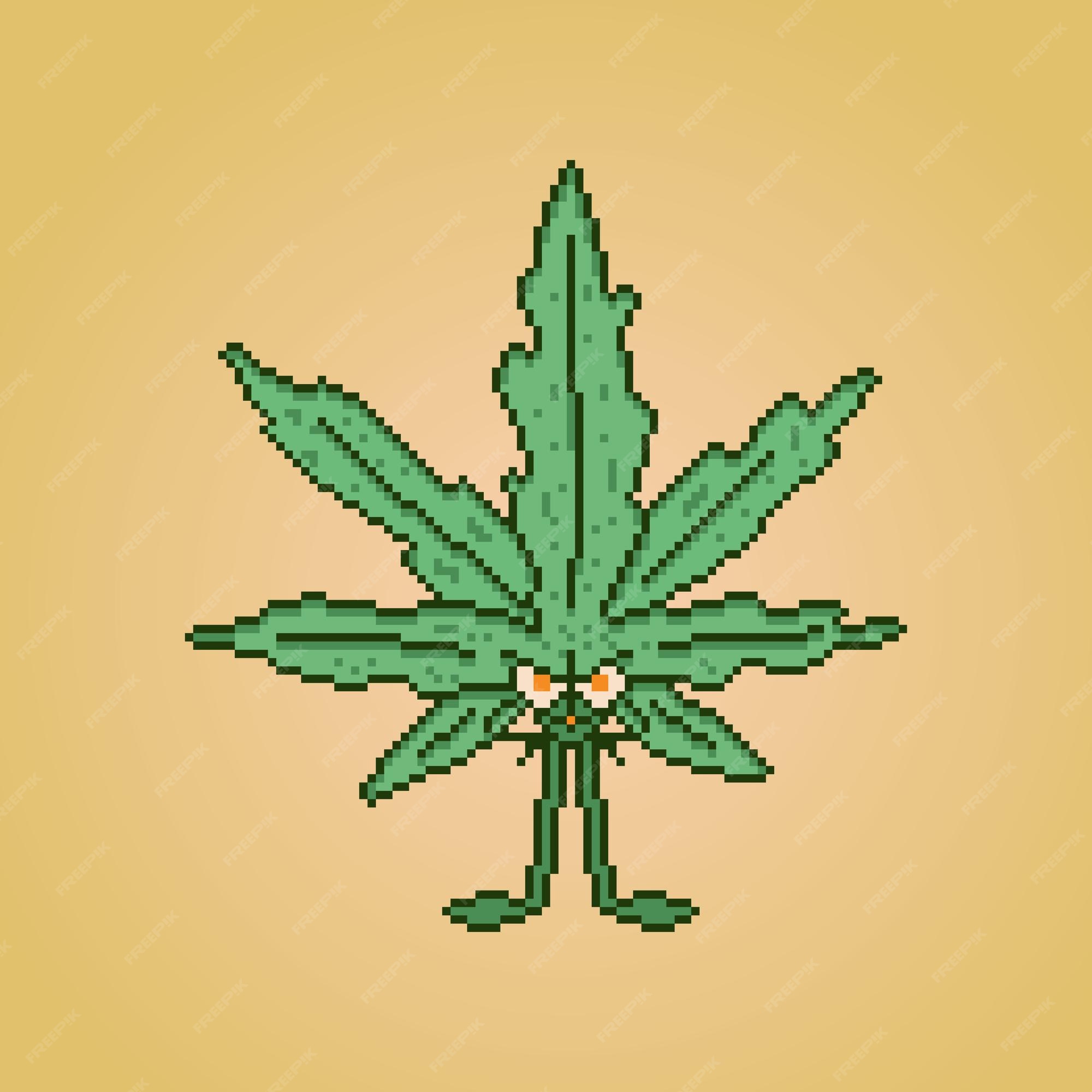 Premium Vector | A cannabis weed with pixel art style premium vector