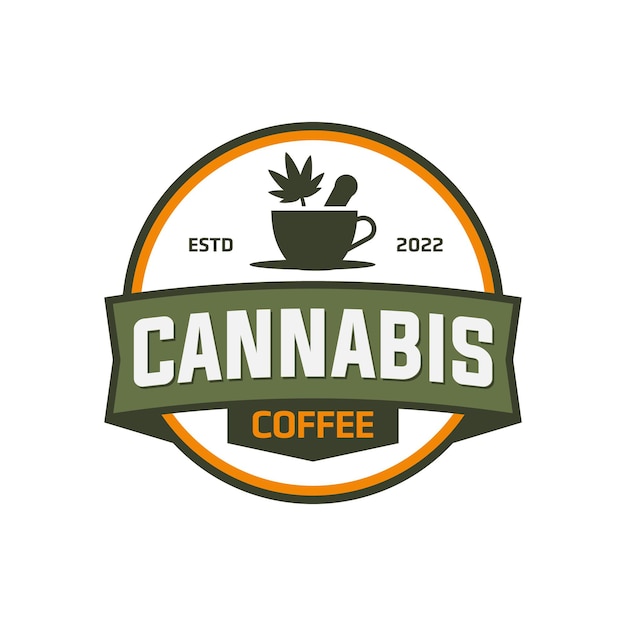 Cannabisherb hennepkoffie logo ontwerp vintage embleem voor café winkel bar restaurant