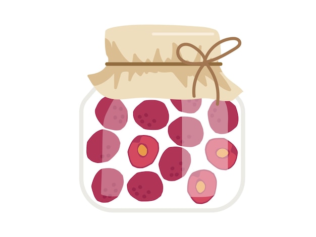 Vector canned cherry hand drawn doodle sketch. homemade pickled fruit in glass jar isolated. jar preserved