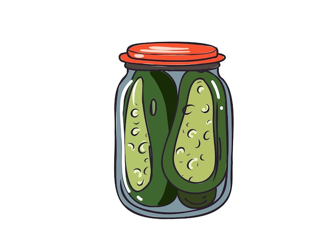 Vector canned cucumbers in a jar flat vector illustration