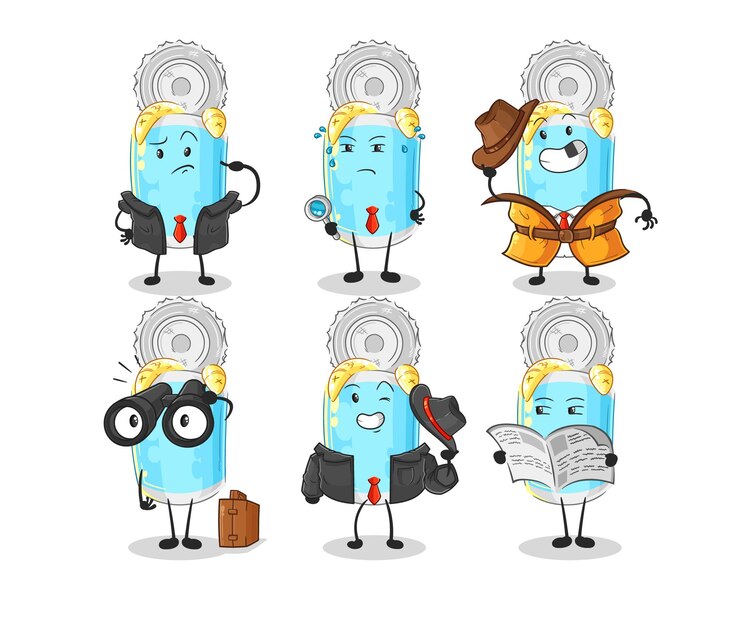 Vector canned fish detective group character cartoon mascot vector