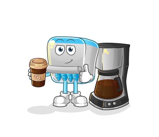 Canned fish drinking coffee illustration character vector