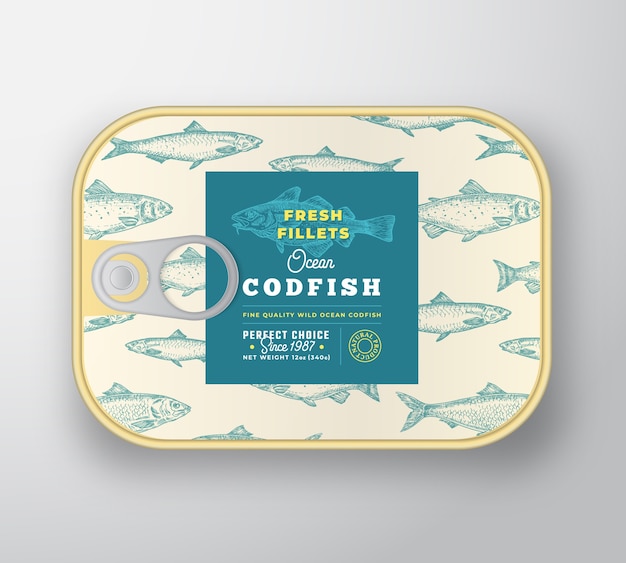 Vector canned fish label template.