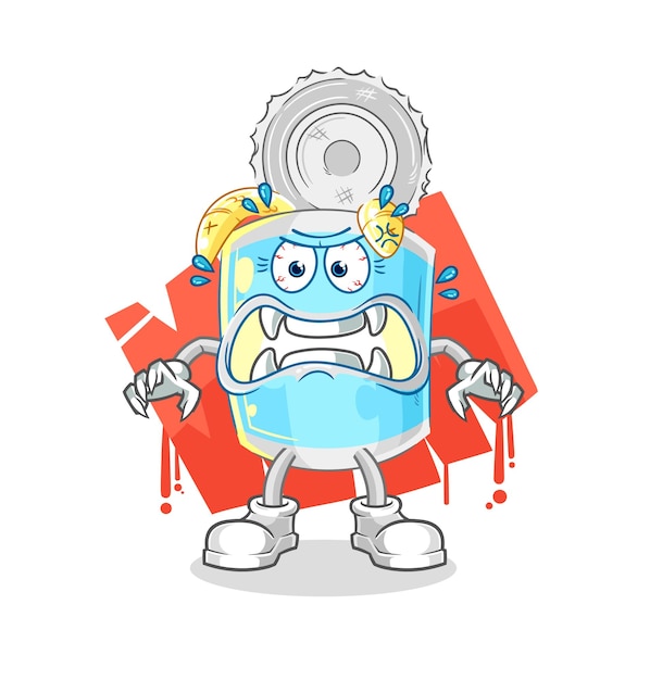 Canned fish monster vector cartoon character