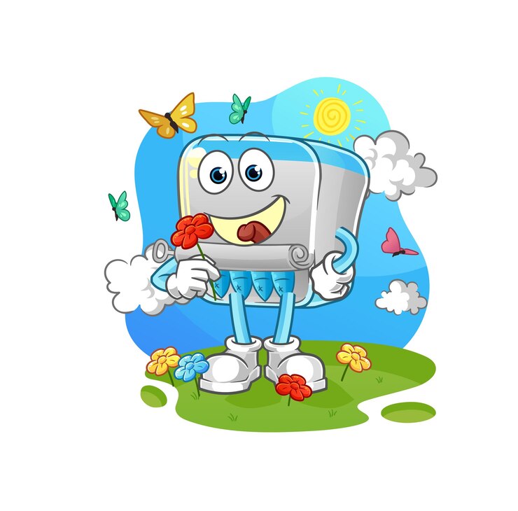 Vector canned fish pick flowers in spring character vectorxa