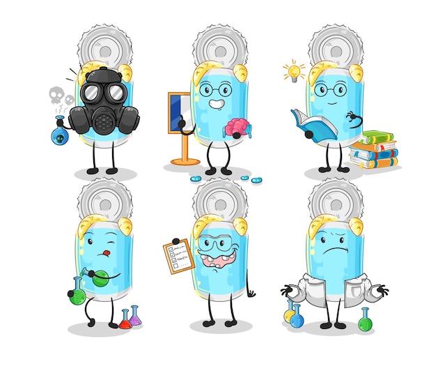 Vector canned fish scientist group character cartoon mascot vector