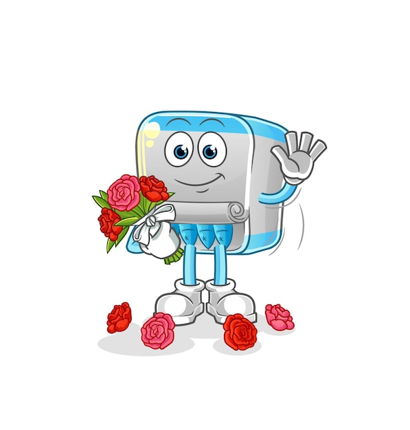 Canned fish with bouquet mascot cartoon vector