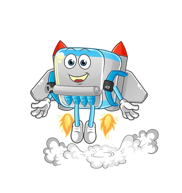 Canned fish with jetpack mascot cartoon vector