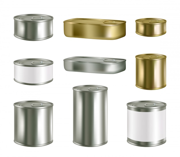 Canned food realistic blank metal package set