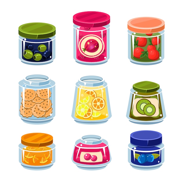 Vector canned fruit and vegetables in cans