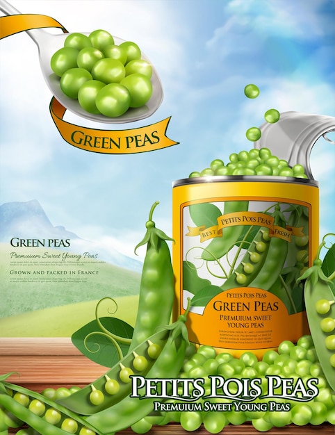 Canned green peas ads