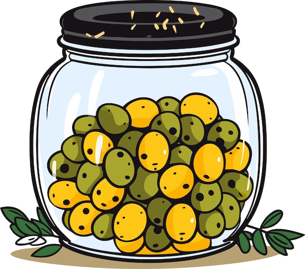 Vector canned olives in glass jar vector llustration outline food product in retro sketch style