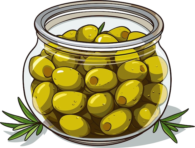 Vector canned olives in glass jar vector llustration outline food product in retro sketch style