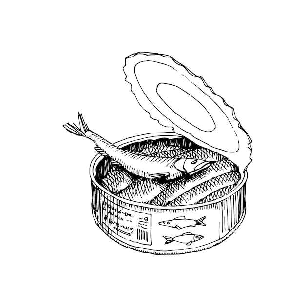 Canned sprats. delicious seafood. smoked fish in oil. in black ink.