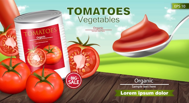 Vector canned tomatoes realistic mockup